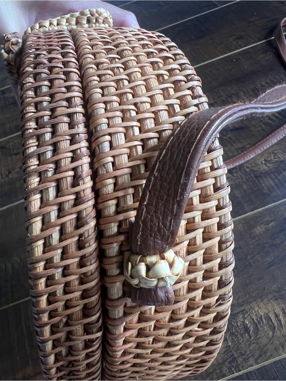 Round Rattan Crossbody Bag with Bow Detail - Picture 7 of 10